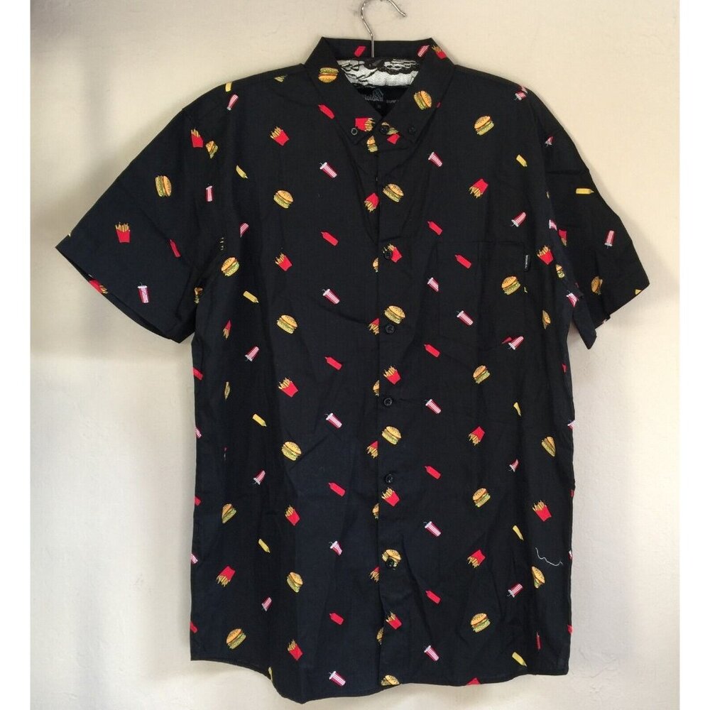 Molokai Surf Co Men's Burger & Fries Print Hawaiian Shirt XL Button Down Casual